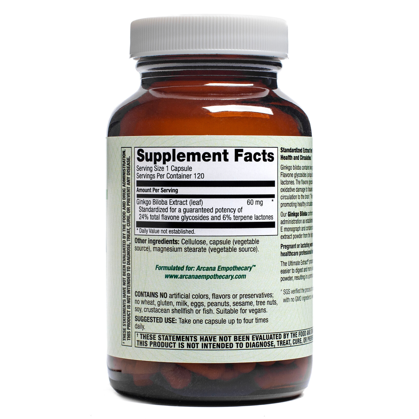 Arcana Empothecary Ginkgo Biloba 60mg 120vc Arcana