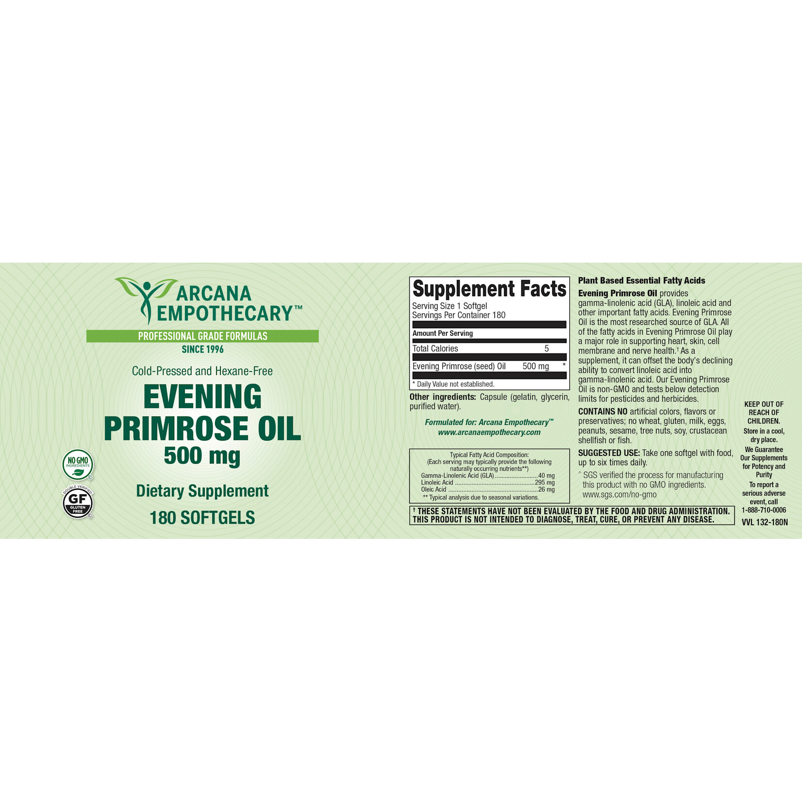 Arcana Empothecary Evening Primrose Oil 500mg 180sg Arcana *sale*