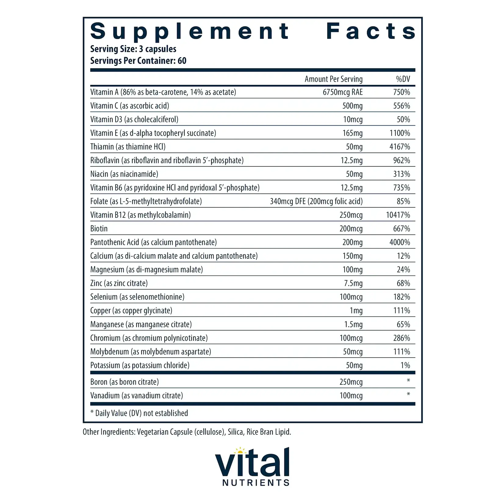 Vital Nutrients Multi Nutrients ( w/o iron & Iodine ) 180 vc Vital Nutrients *sale*