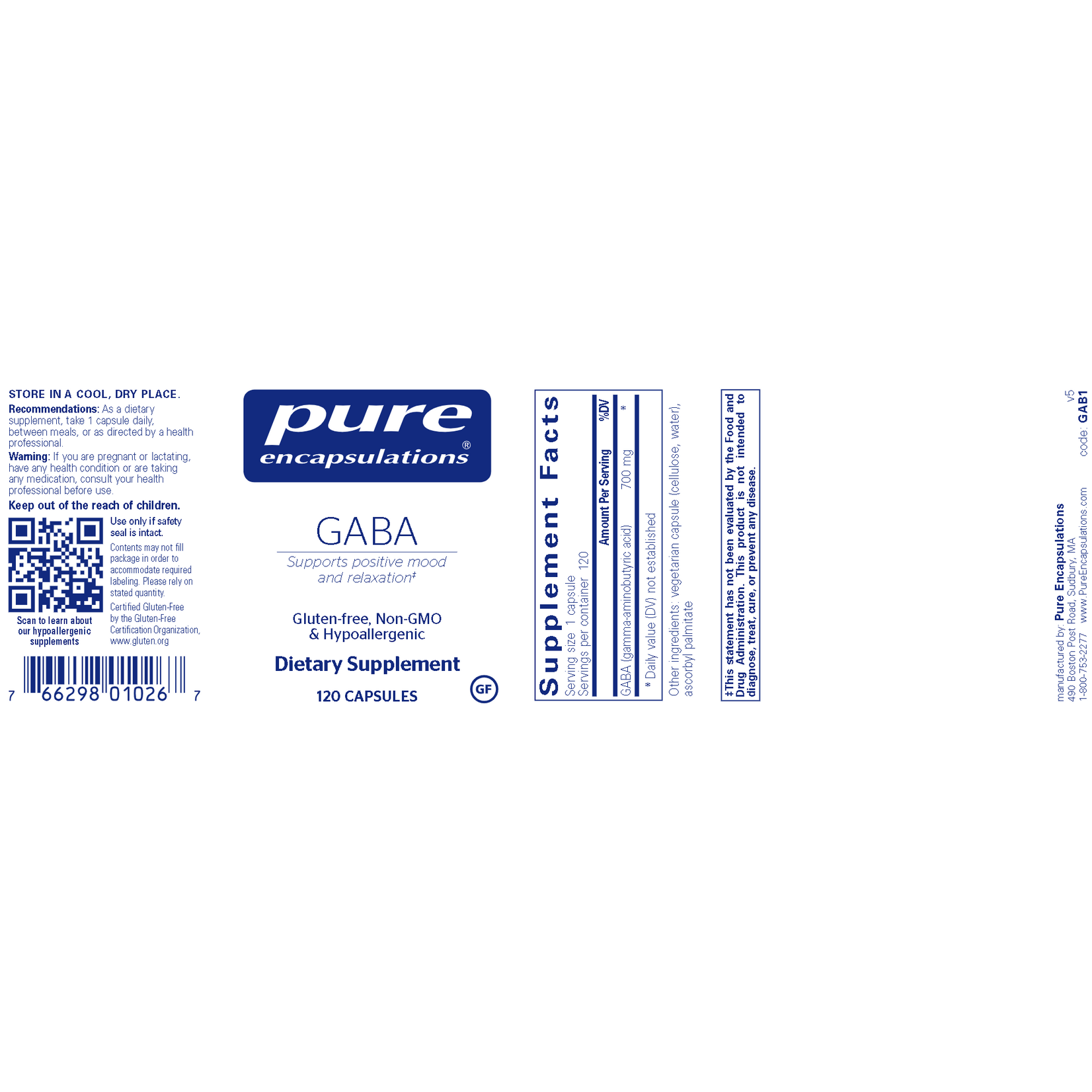 Pure Encapsulations GABA 700mg 120c Pure Encapsulations *sale*