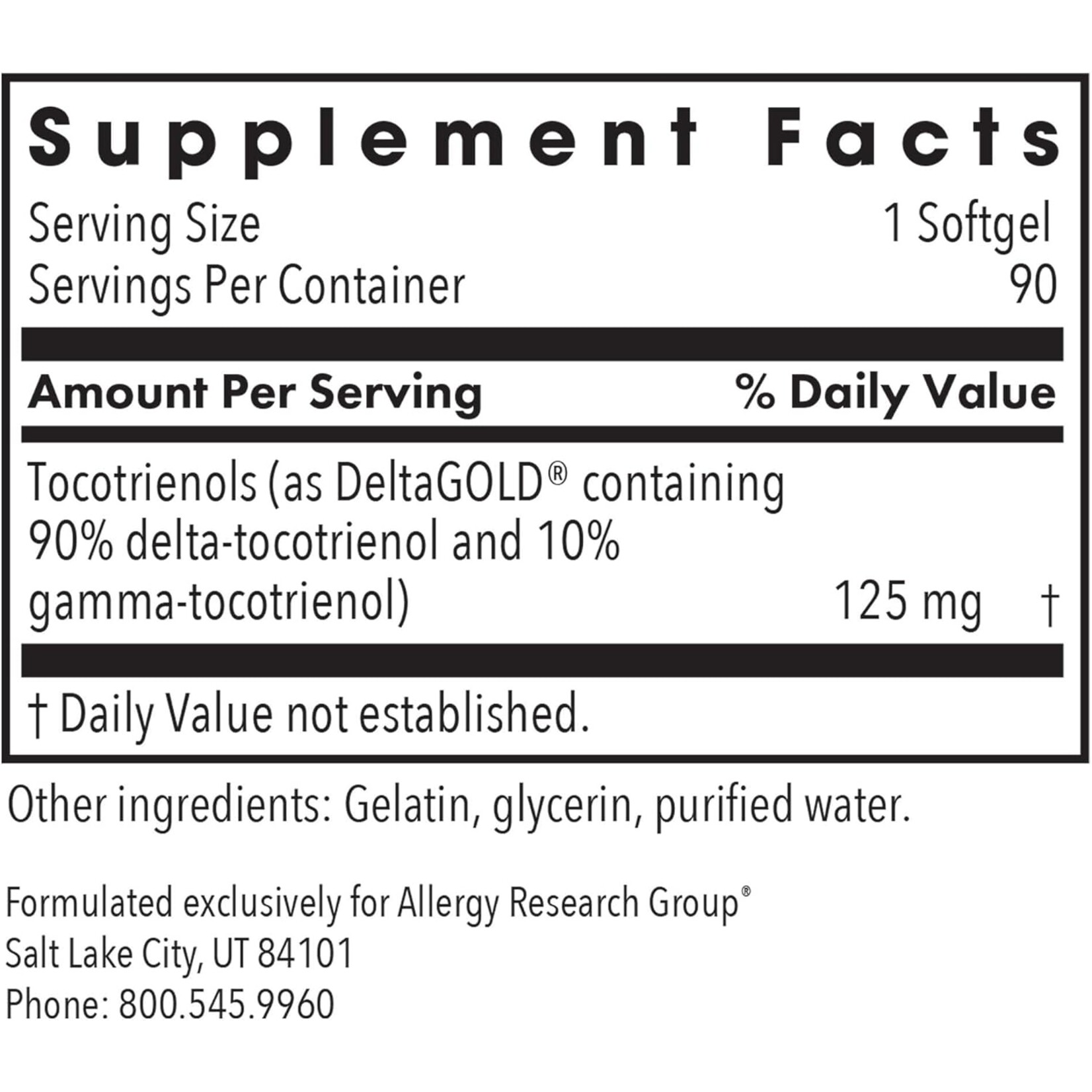 Allergy Research Group Delta-Fraction Tocotrienols 50mg Allery Research Group *sale*
