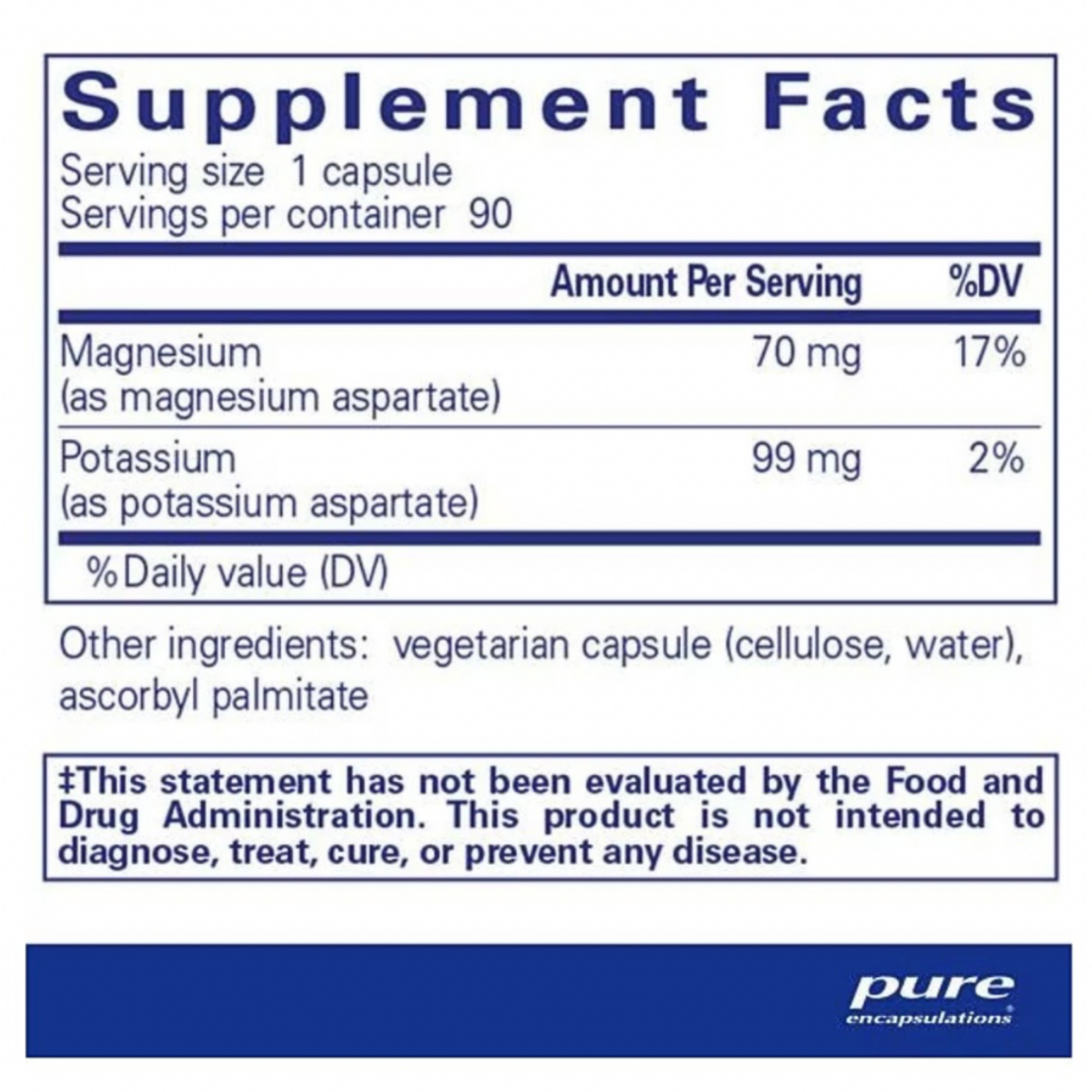 Pure Encapsulations Potassium Magnesium Aspartate 90c Pure