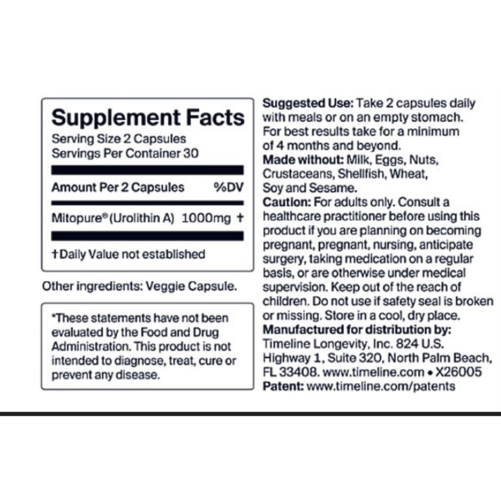 Timeline Cellular Longevity PRO, Mitopure (Urolithin A) 1000mg