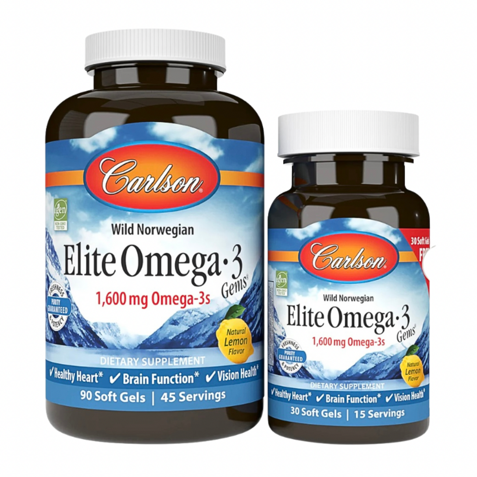 Carlson Labs Elite Omega 3 Gems (90sg + 30sg) 2 bottle total 120sg