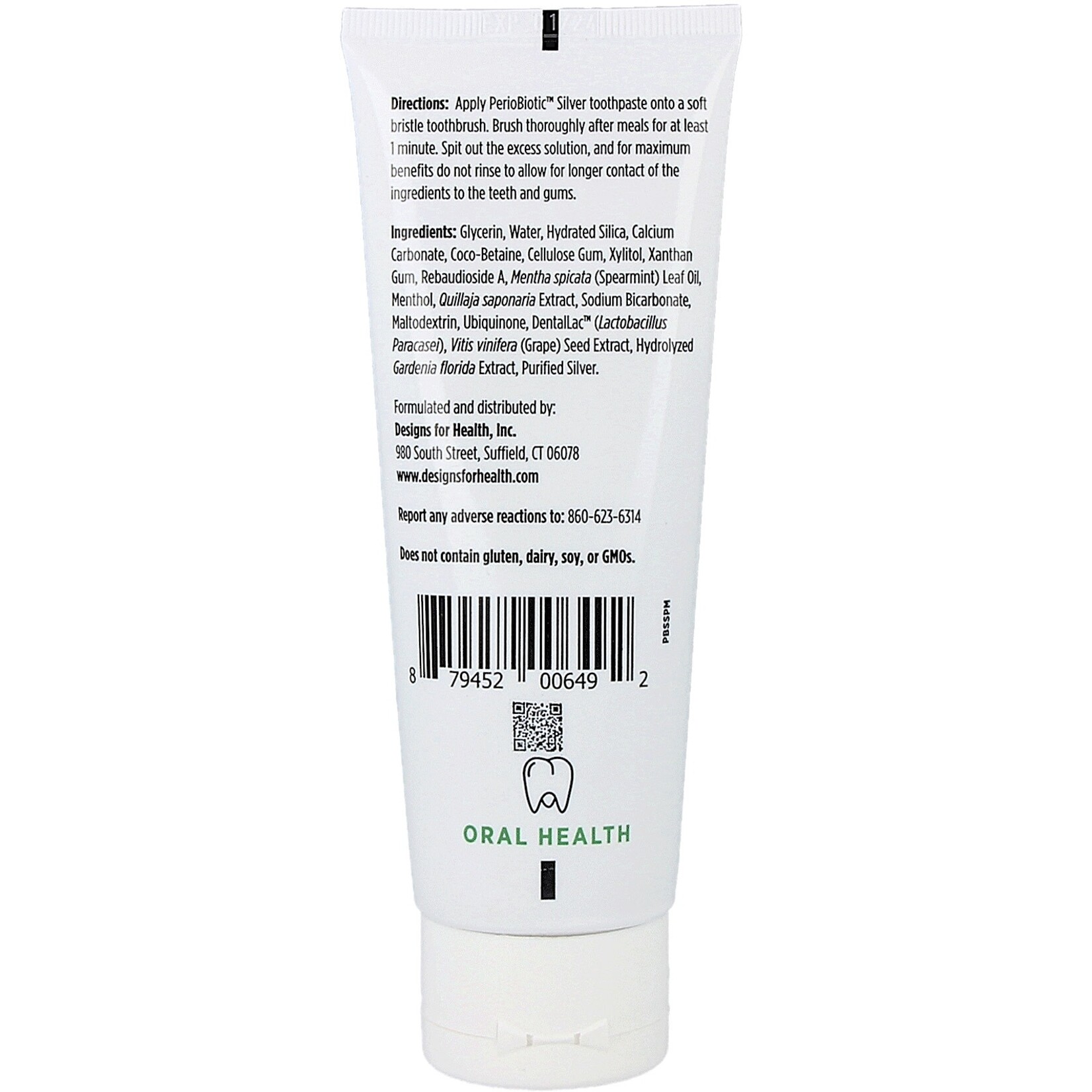 Designs for Health Periobiotic Silver™ Toothpaste Spearmint 4 oz Designs for Health