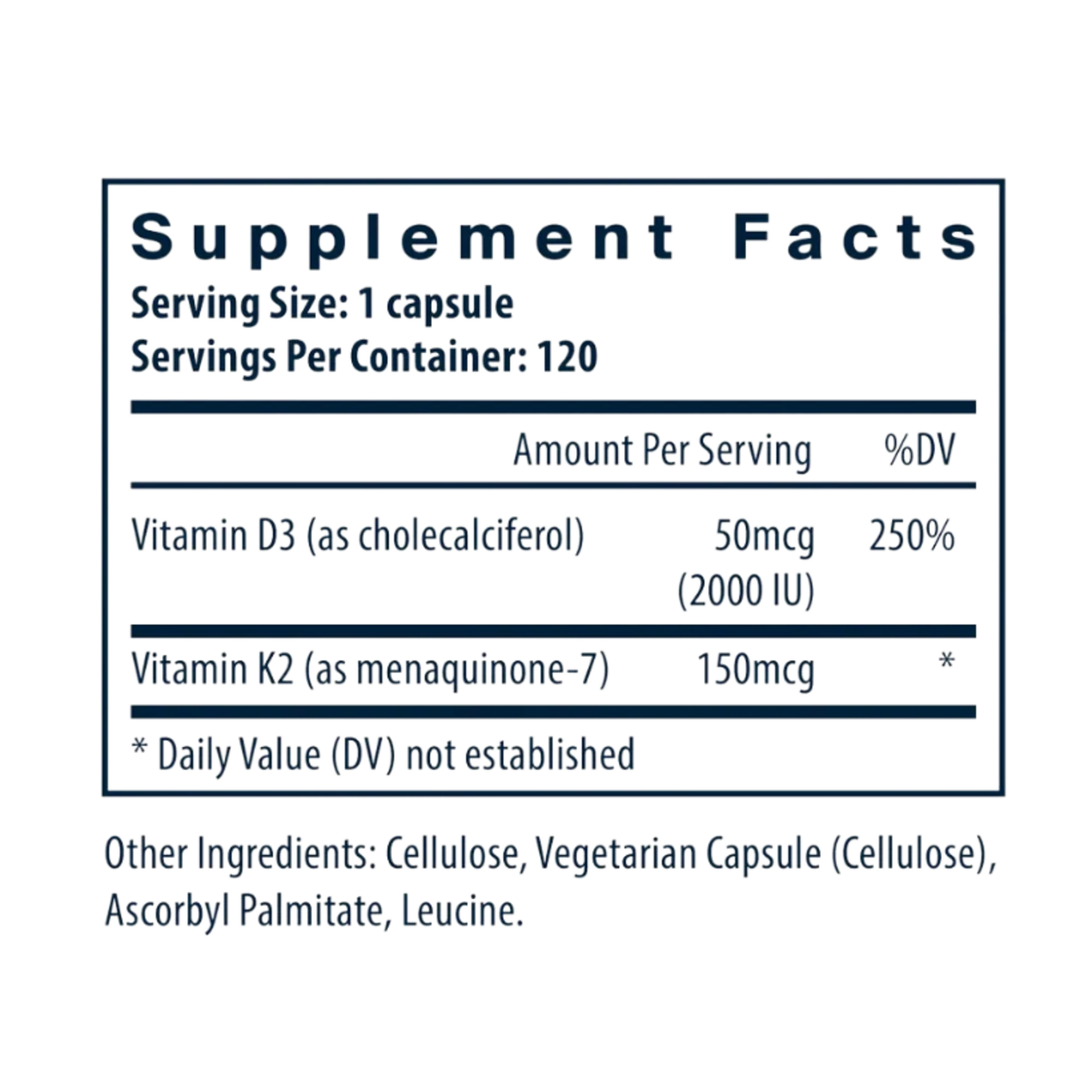 Vital Nutrients Vitamin D3 + K2 Vital Nutrients 120c