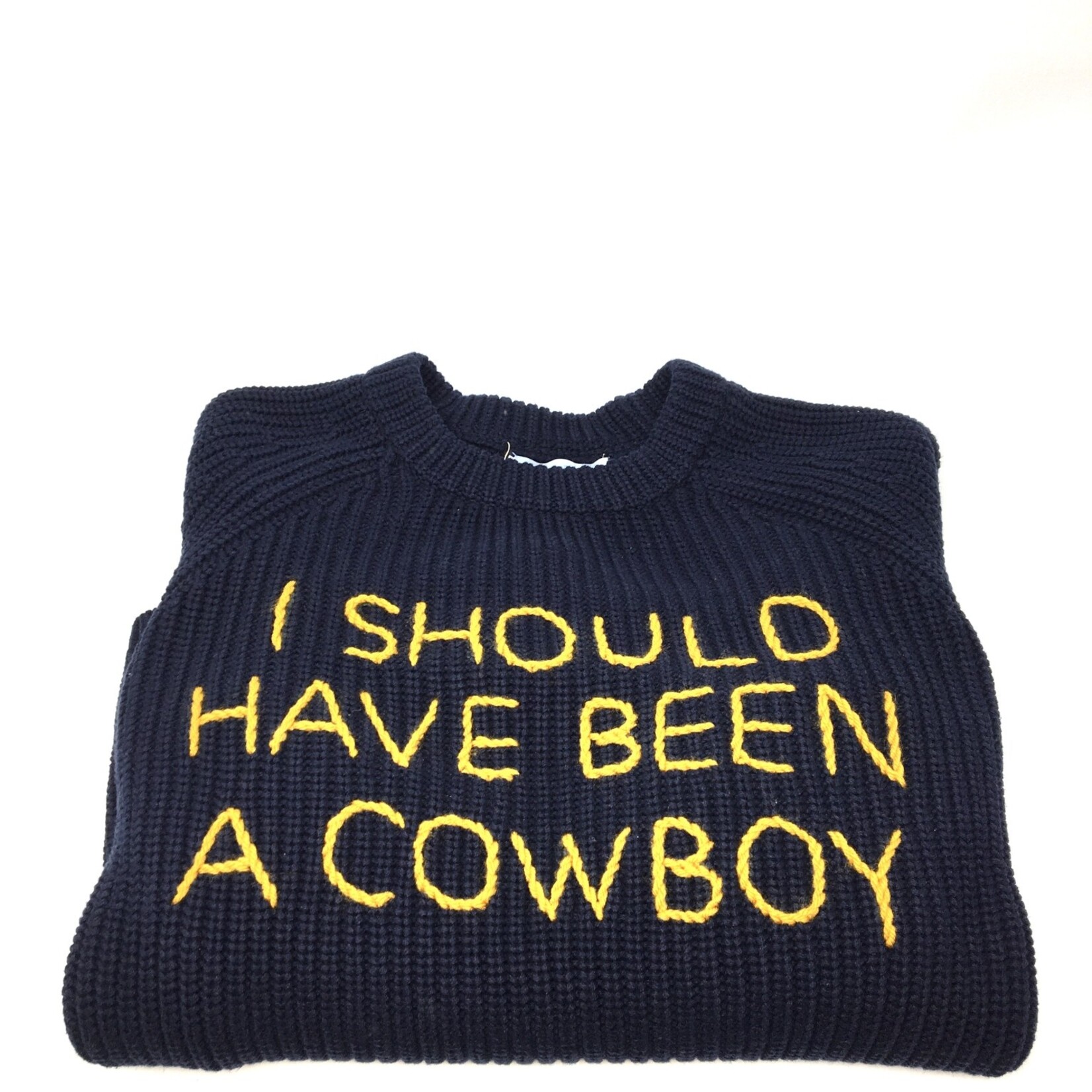 Après Babe Ribbed Cotton "I Should Have Been a Cowboy " Crew Neck Sweater