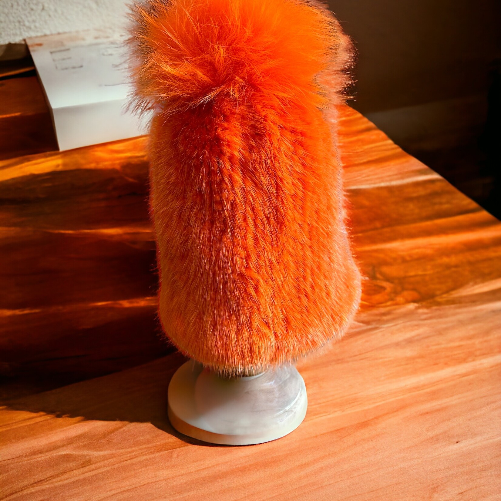Après Babe Knitted Mink Beanie w/Fox Pom-Pom