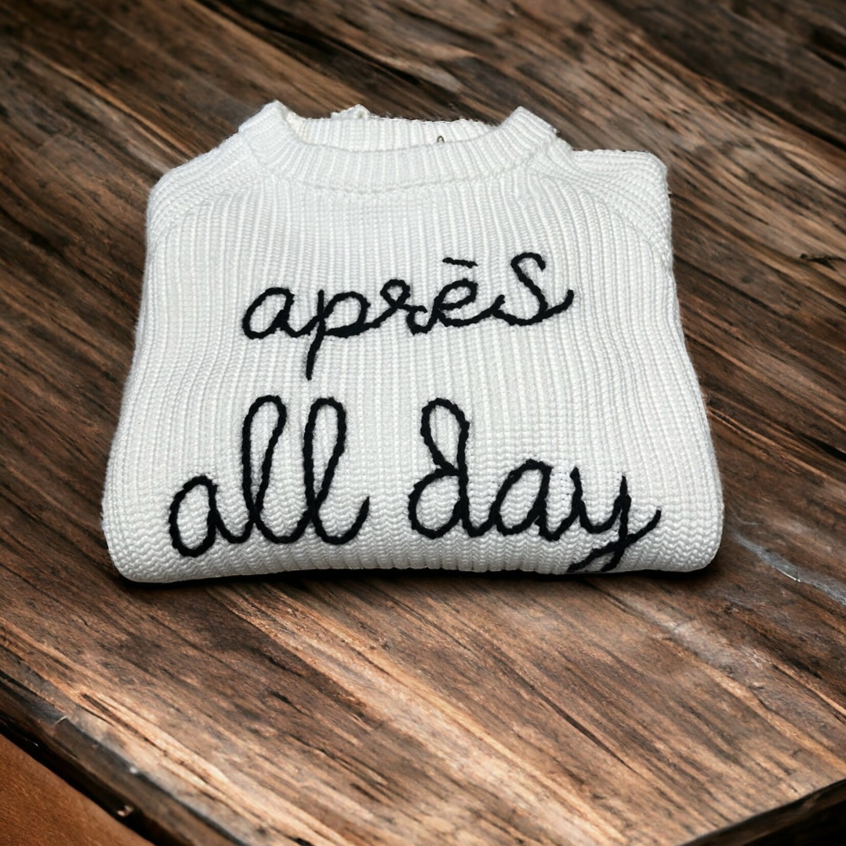 Après Babe Ribbed Cotton Hand Stitched "Après All Day" Sweater