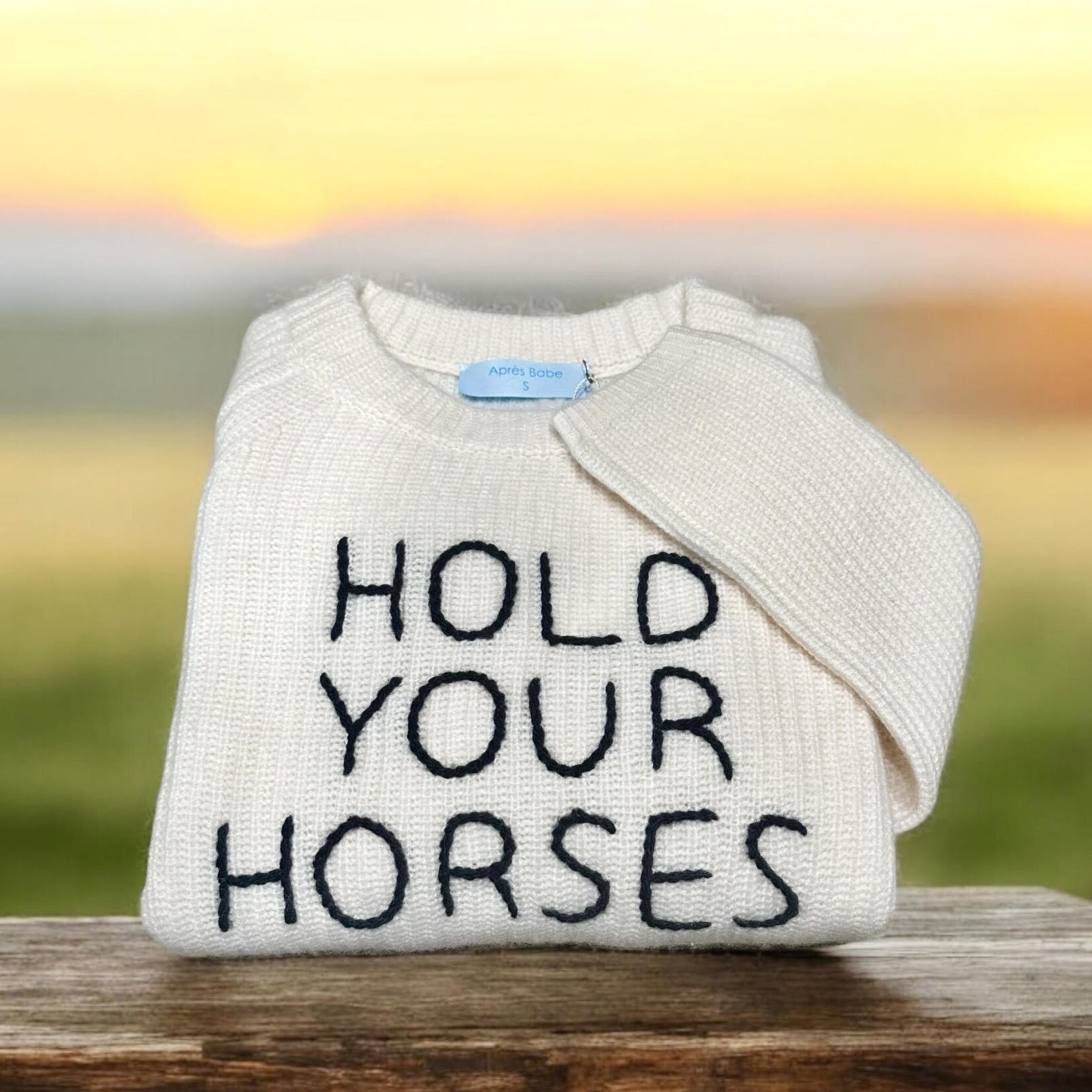 Après Babe Ribbed Cashmere "HOLD YOUR HORSES" Sweater