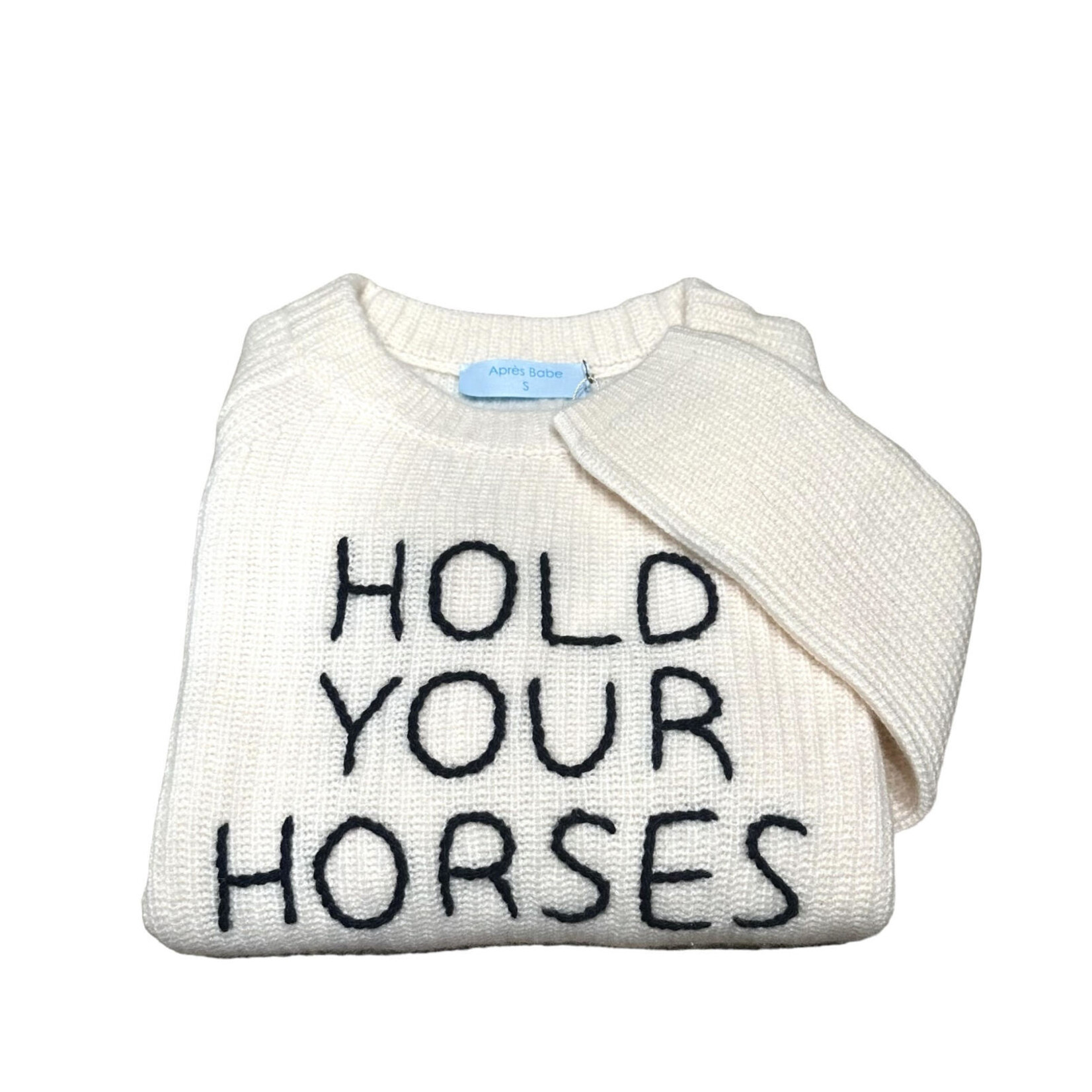 Après Babe Ribbed Cashmere "HOLD YOUR HORSES" Sweater
