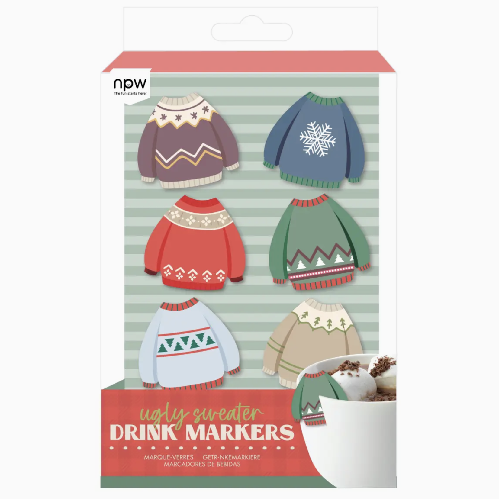 Ugly Sweater Holiday Drink Charms - 6 Pack