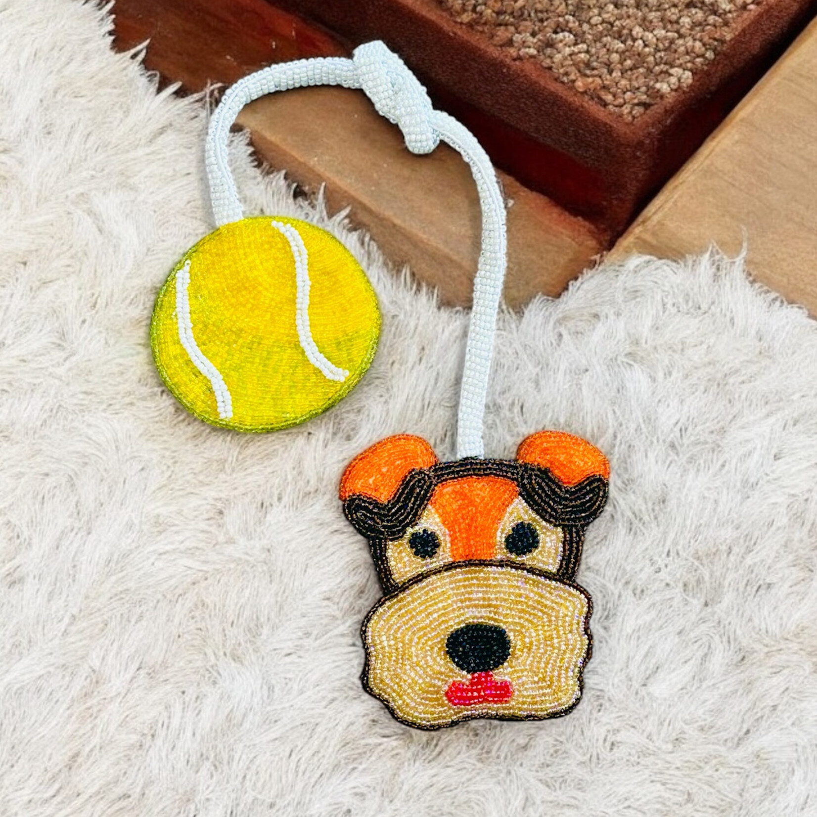 The Jacksons The Jacksons Dog & Tennis Ball Hand Beaded Bag Charm