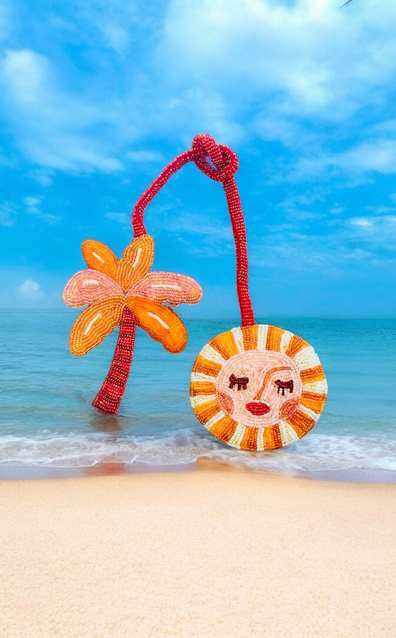 The Jacksons Palm Tree & Sun Hand Beaded Bag Charm - Après Babe