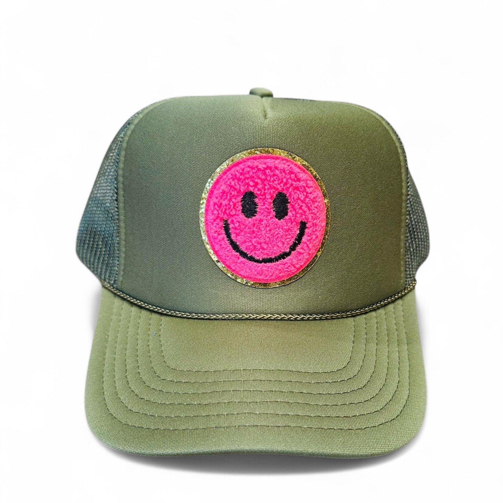 Après Babe Olive Green Smiley Face Trucker Hat
