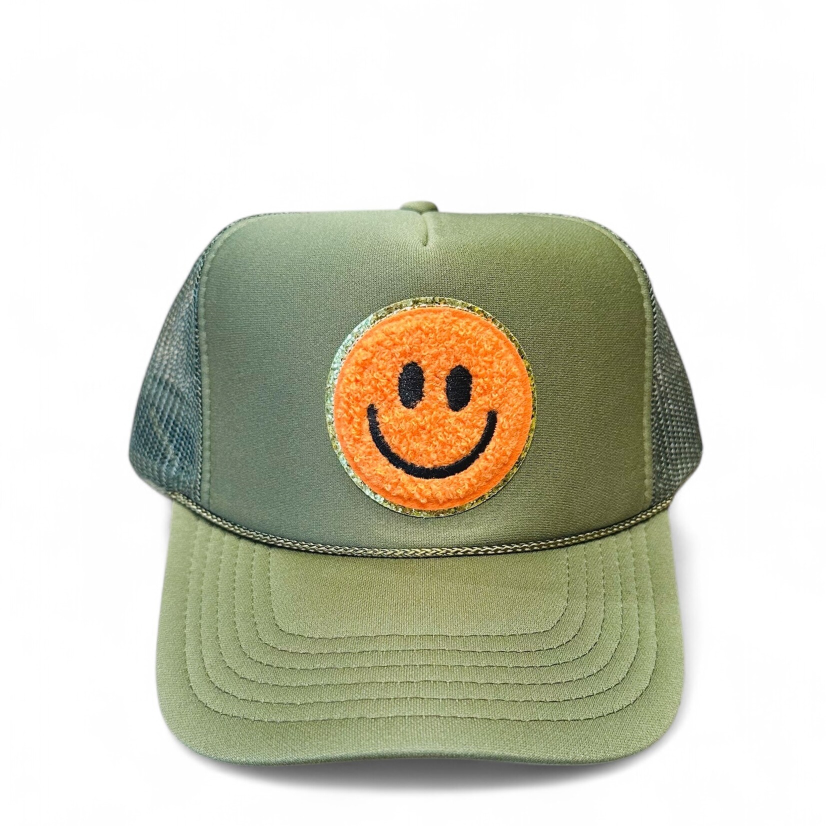 Après Babe Olive Green Smiley Face Trucker Hat