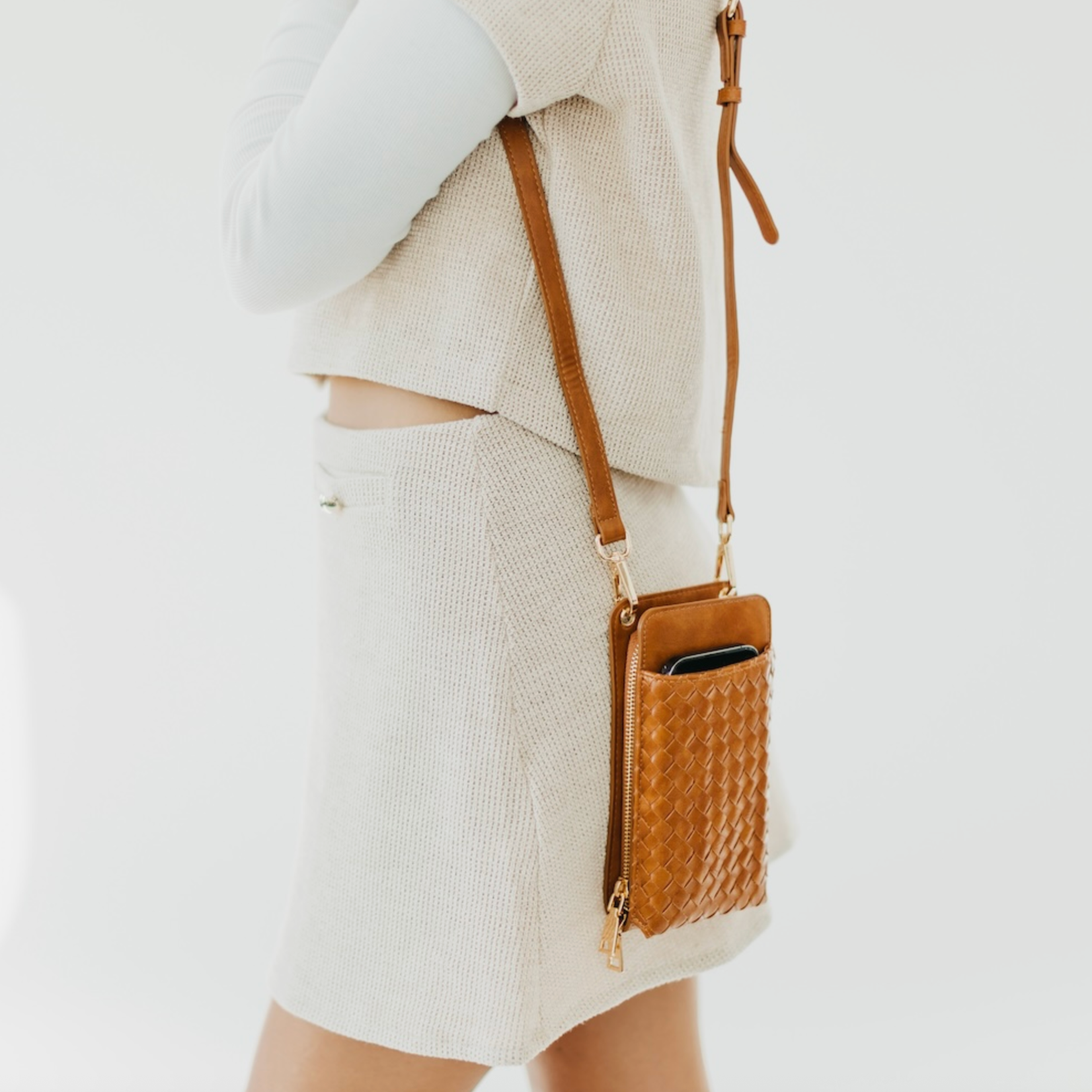 Pretty Simple Woven Crossbody Phone & Wallet Bag