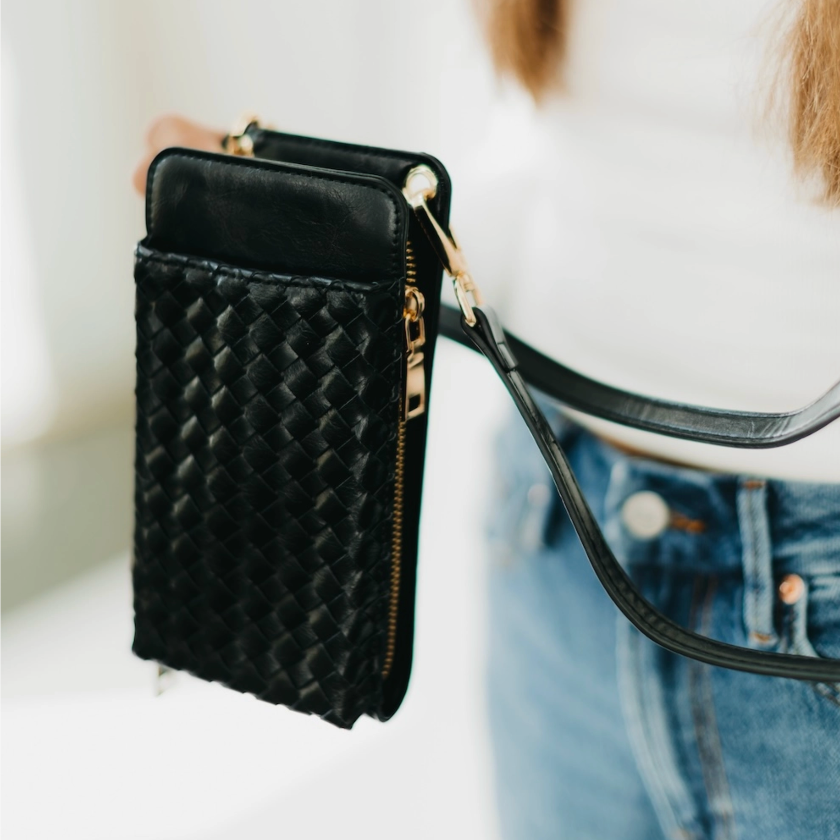Pretty Simple Woven Crossbody Phone & Wallet Bag