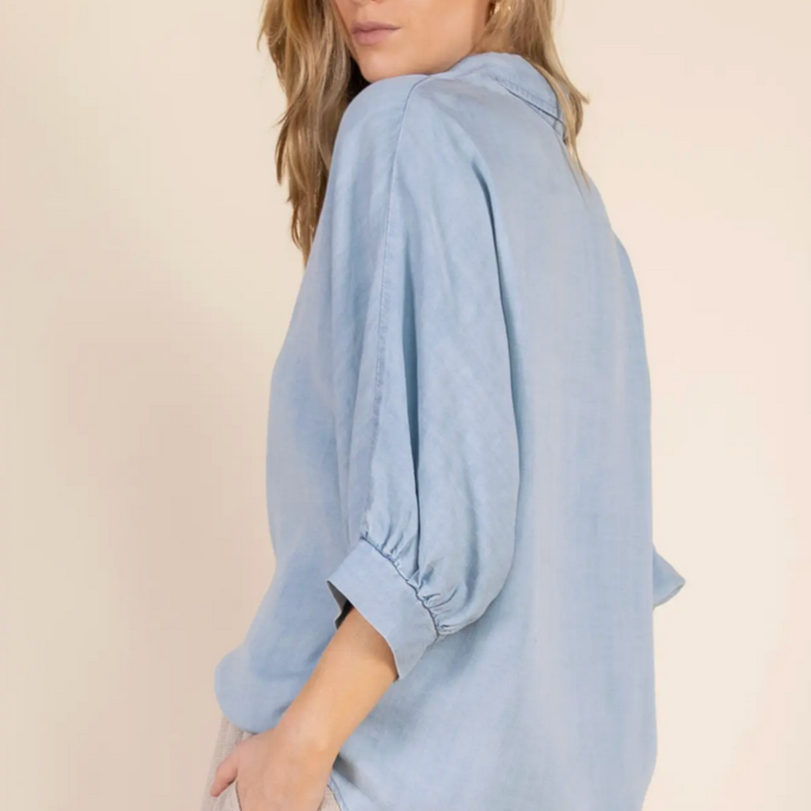 P. Cill Oversized 3/4 Sleeve Button Up Top