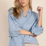 P. Cill Oversized 3/4 Sleeve Button Up Top