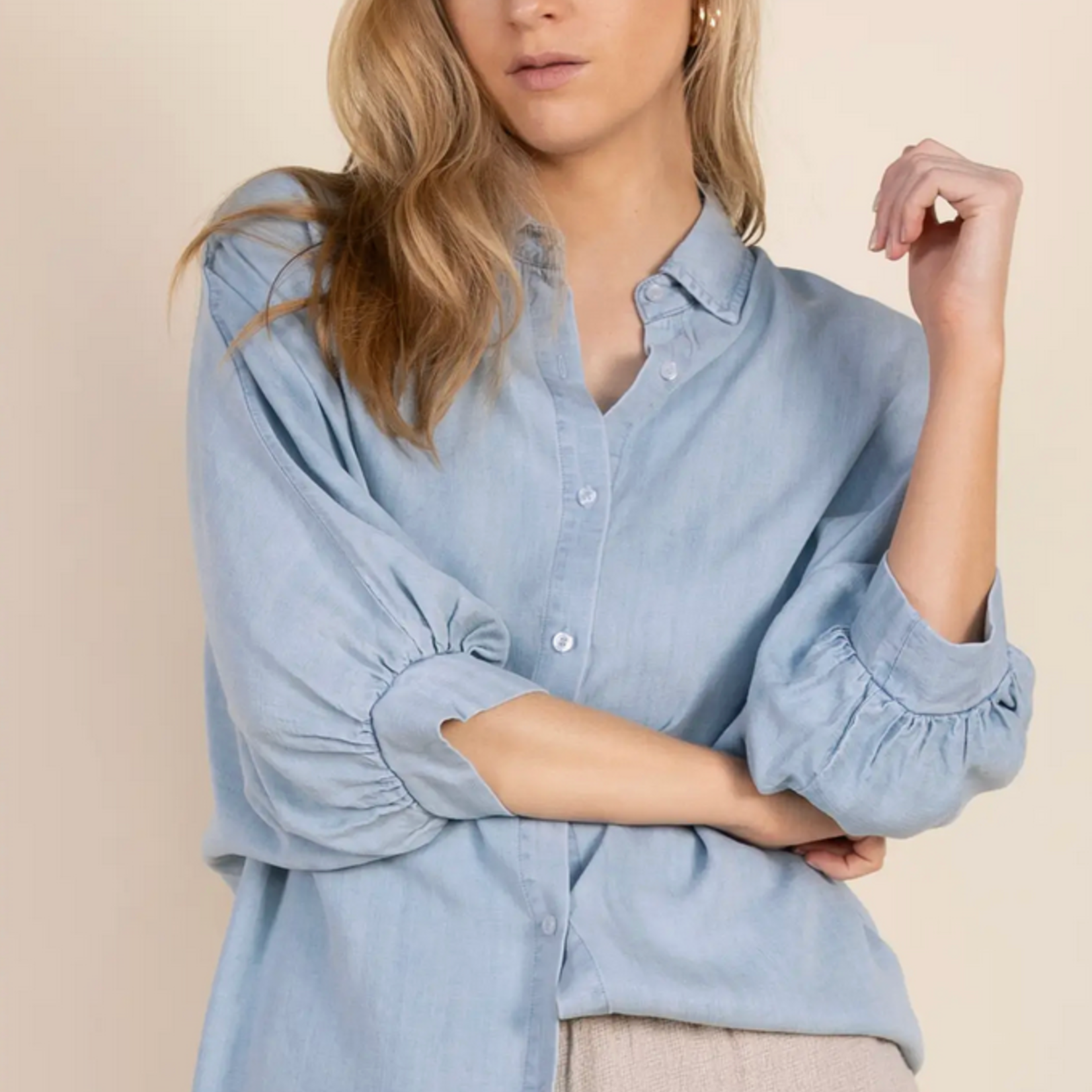 P. Cill Oversized 3/4 Sleeve Button Up Top
