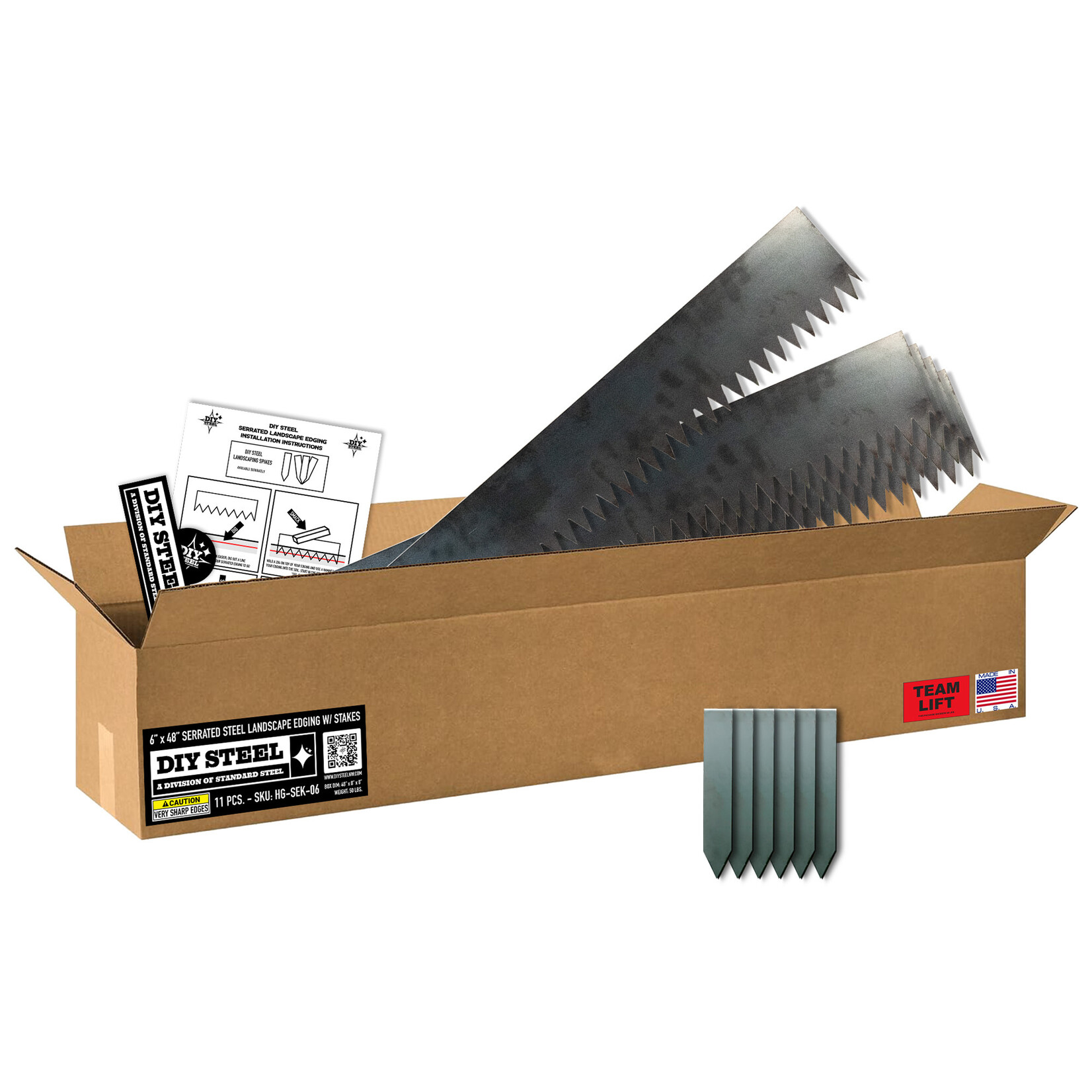 DIY Steel 6" Serrated Edging Kit (5x 48" pcs + 6 Stakes)