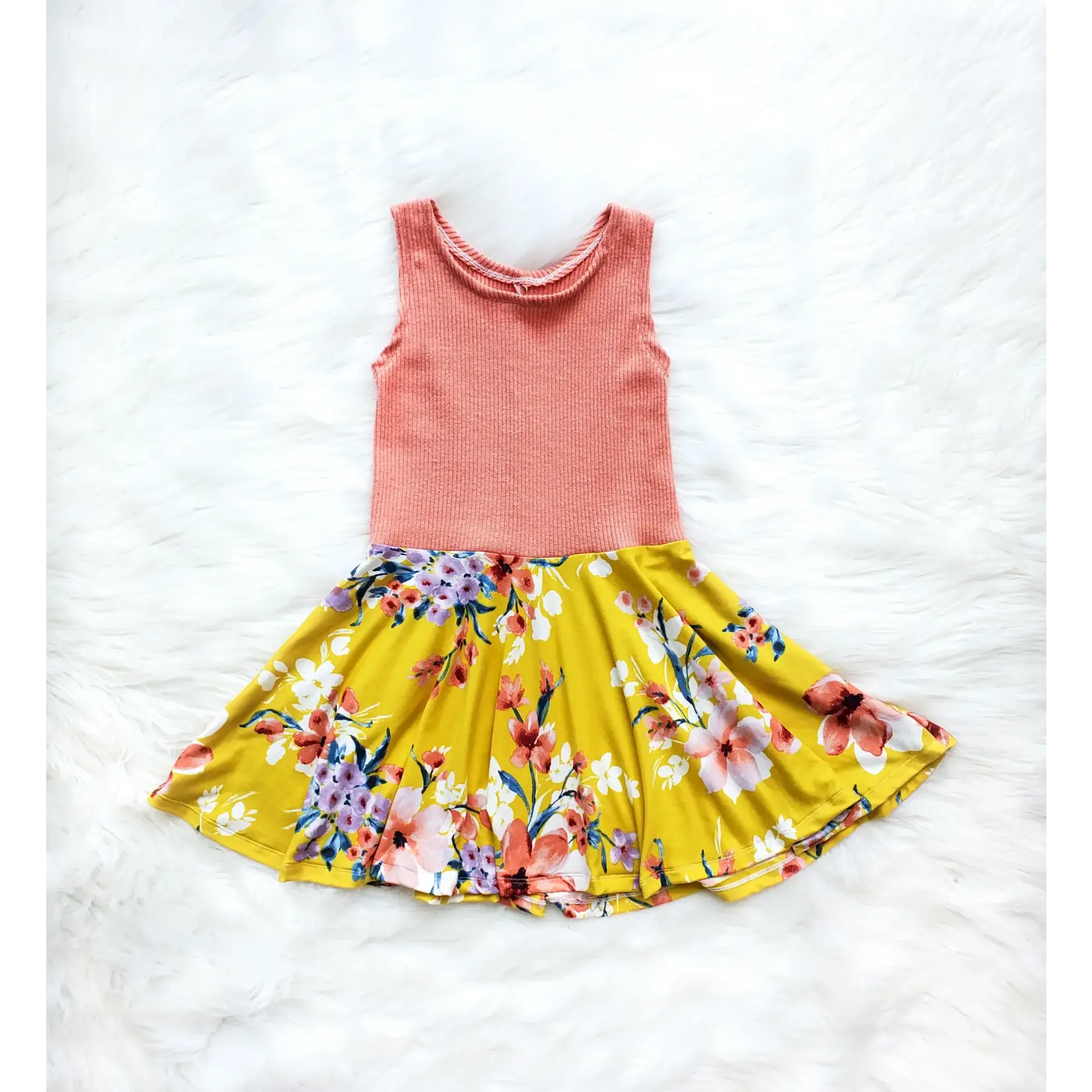 Landy Lou and Devie Too Peach & Mustard Floral Twirl Dress - Toddler