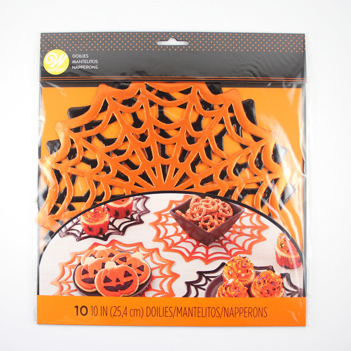 Spiderweb Doilies 10" Black and Orange