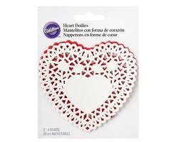 Heart Doilies Red and White 4"