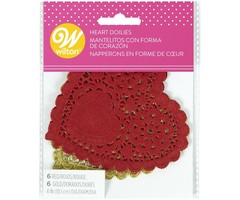 Heart Doilies 4" Red and Gold