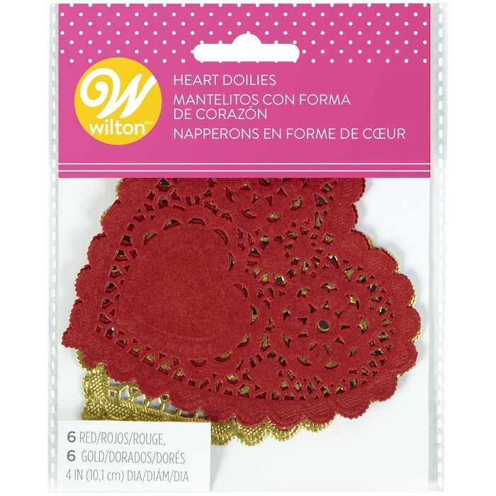 Heart Doilies 4" Red and Gold
