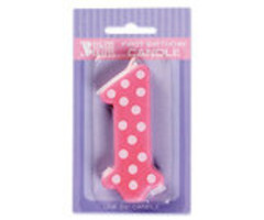 Number One Candle Pink with White Polka Dots