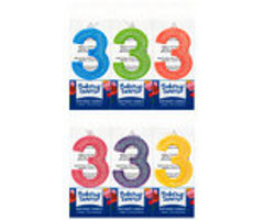 Number 3 Pink Glitter Candle