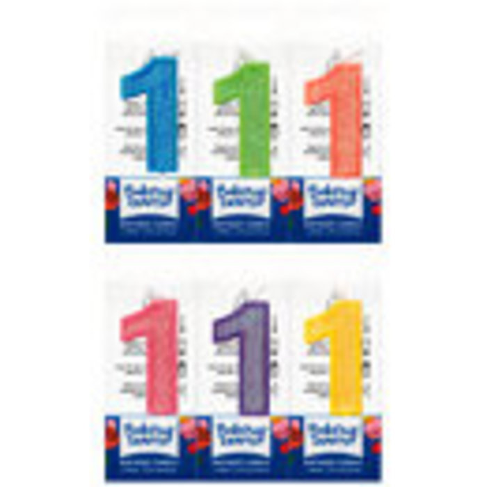 Number 1 Pink Glitter Candle