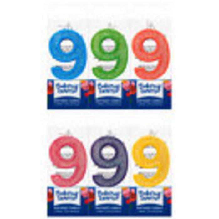 Number 9 Green Glitter Candle