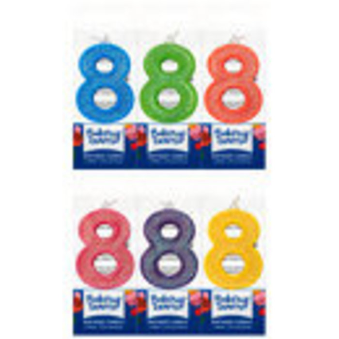 Number 8 Green Glitter Candle