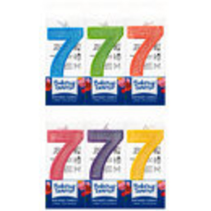 Number 7 Blue Glitter Candle