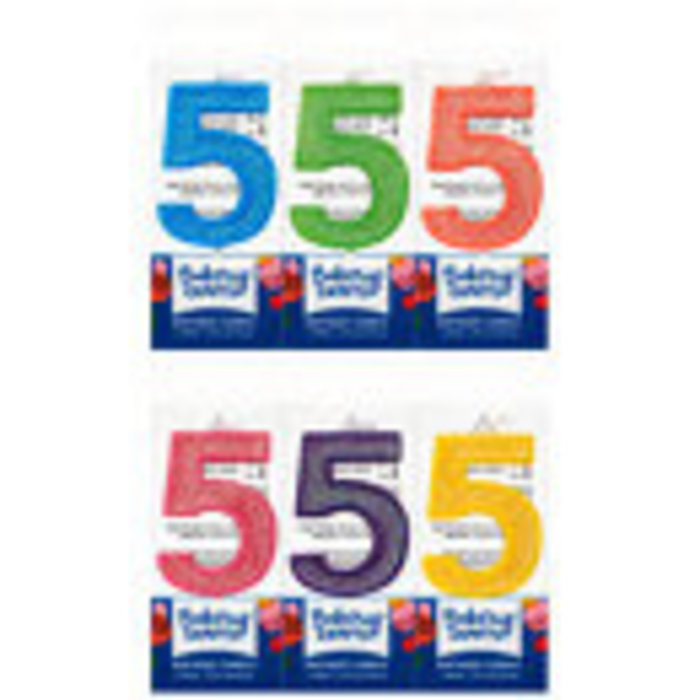 Number 5 Blue Glitter Candle