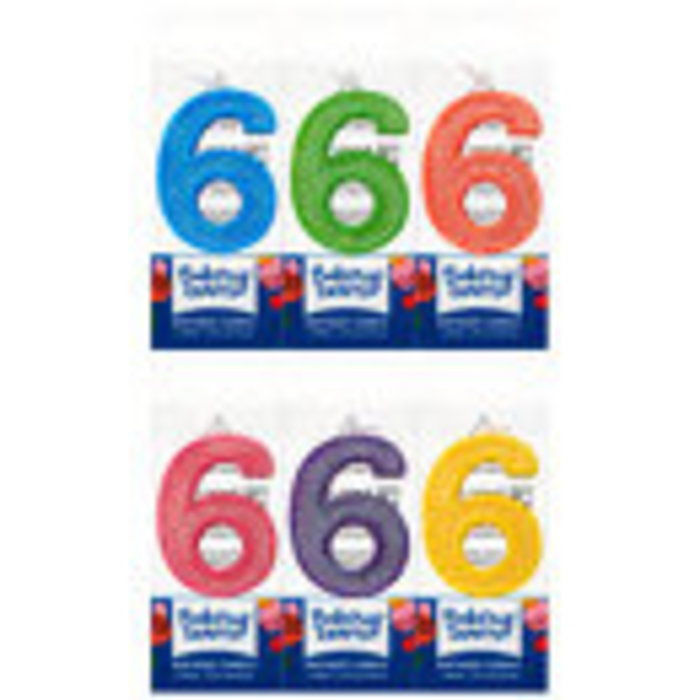 Number 6 Orange Glitter Candle