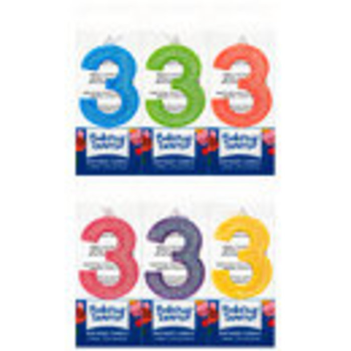 Number 3 Orange Glitter Candle