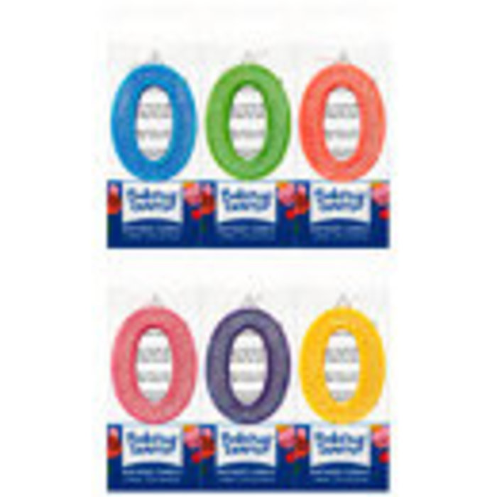 Number 0 Purple Glitter Candle