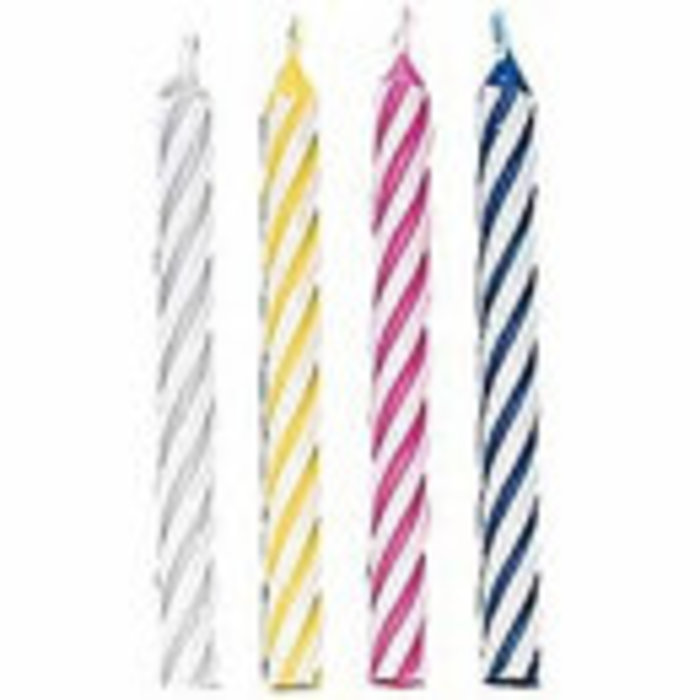 Celebration Birthday Cake Candles in Assorted Striped Colors