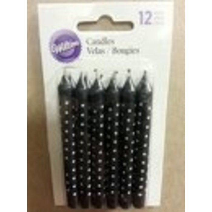 Black Birthday Cake Candles with White Dots