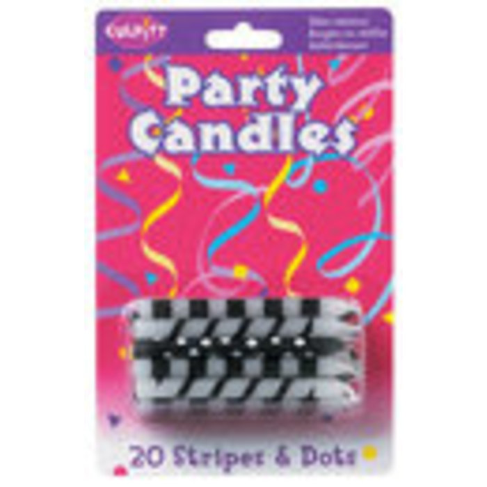 Black and White Stripes with Dots Birthday Cake Candles