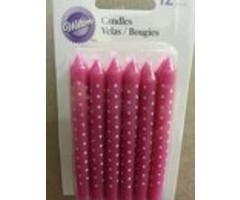 Pink Birthday Cake Candles with White Dots
