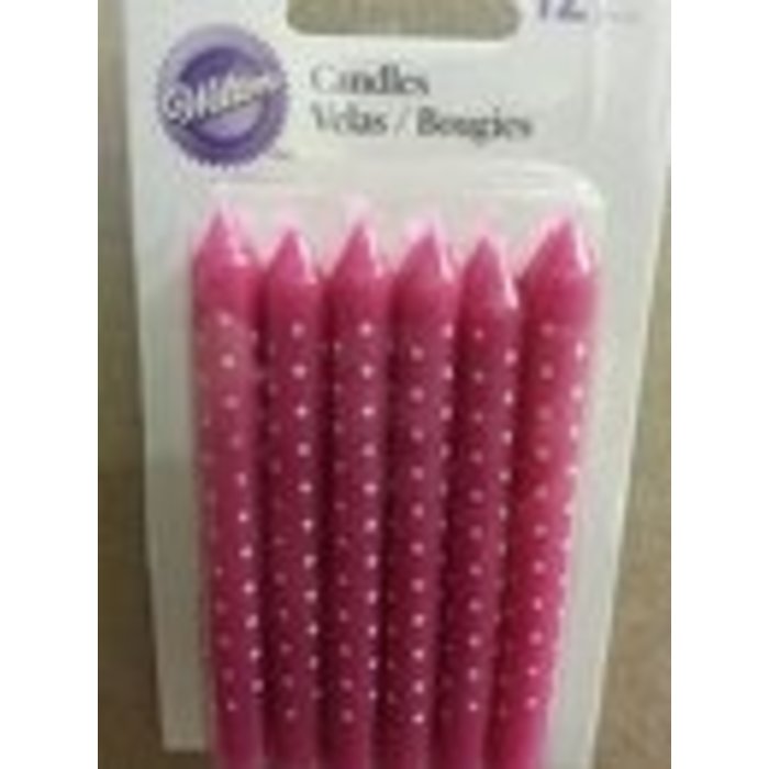 Pink Birthday Cake Candles with White Dots
