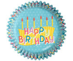 Happy Birthday Cupcake Liners Blue