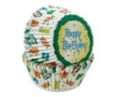 Happy Birthday Cupcake Liners White