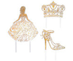 Quinceanera Cake Topper Set Gold 3 Piece
