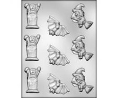 Ghost, Bat and Witch Halloween Candy Mold